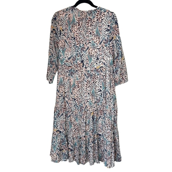 Lucky Brand Women's 3/4 Sleeve Blue Floral Paisley Print Midi Dress - Picture 3 of 10